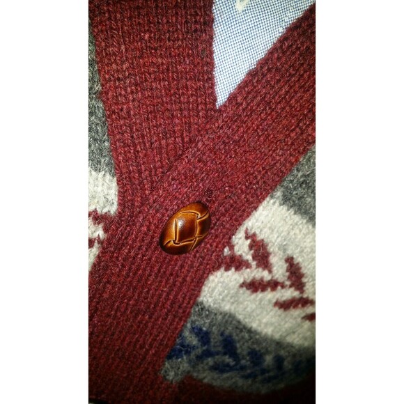 New JANTZEN Maroon Aztec Navajo Cardigan Varsity Vnec Knit Sweater Shawl Wool XL - Picture 3 of 6